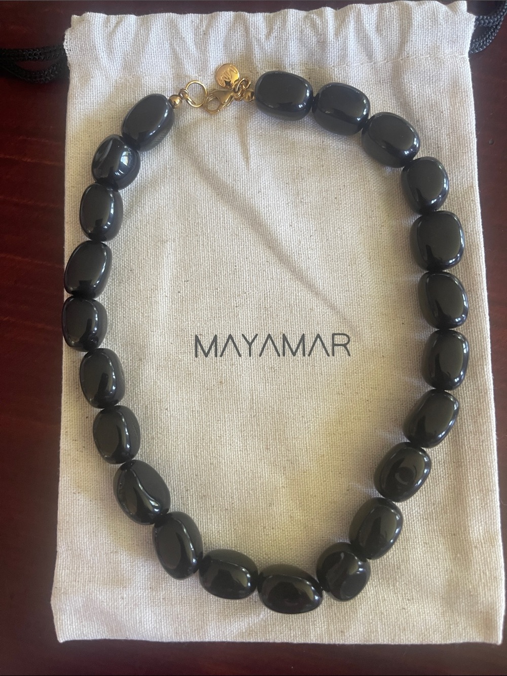 Mayamar Black Beaded Necklace - Polished Oval Statement Necklace